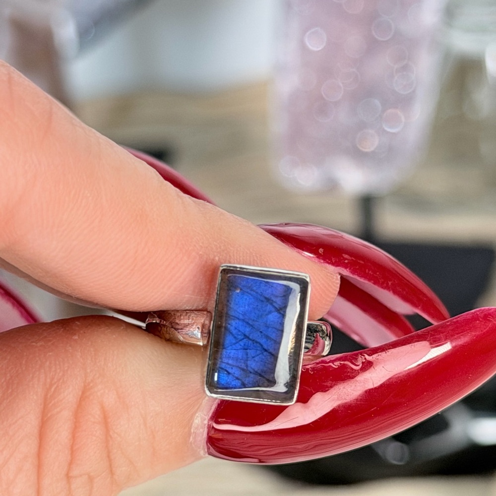 Peacock Blue Labradorite Ring Solid 925 Sterling … - image 1